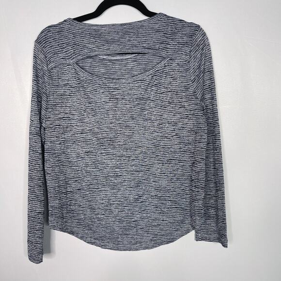 Athleta XSmall XS Navy Blue Striped Breezy Open Back Long Sleeve Tee Modal Blend - Picture 2 of 10